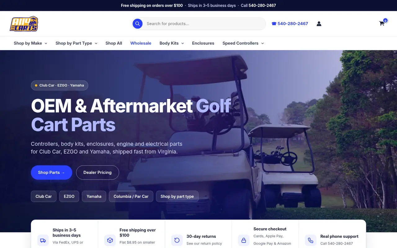 The All 4 Carts home page on a laptop