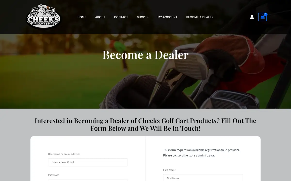 Become a Dealer registration on cheeksgolf.net