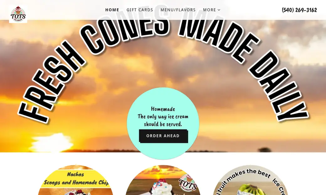 Before: the old Tots Ice Cream website