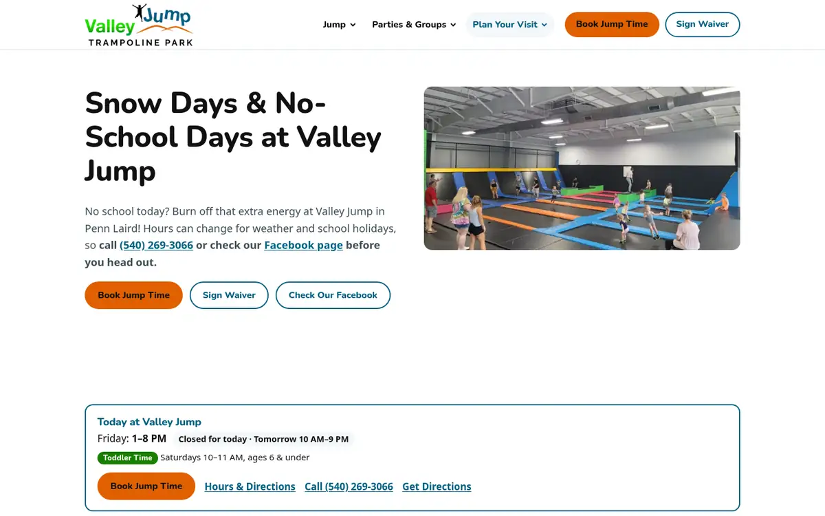 Snow days and no-school days on valleyjumppark.com