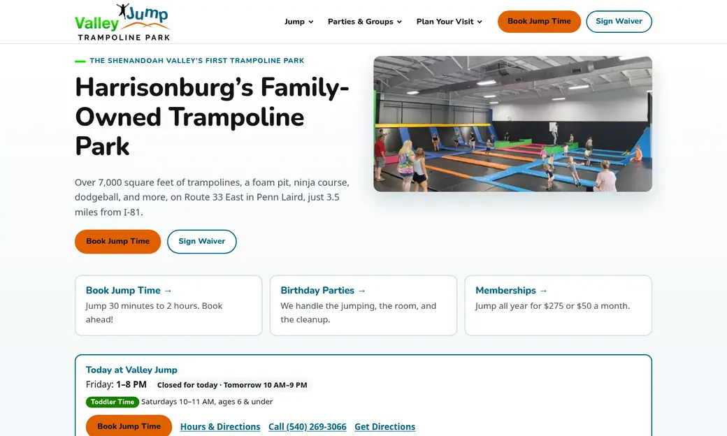 After: the new Valley Jump Park website
